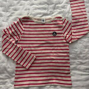 LIKE NEW Petit Bateau Pink Girl's Striped Boatneck Long Sleeve Shirt Size 8